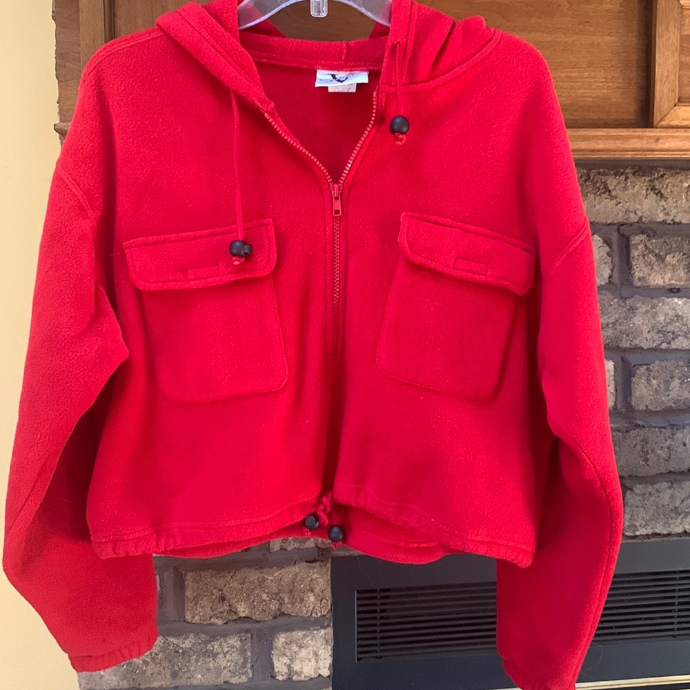 Victoria secret v sport size medium red cropped fleece hoodie